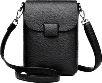 Generic Small Phone Bag Flap Shoulder Bags, Compatible For Women Soft Leather Solid Color Purse Ladies Crossbody Commuting(Black)