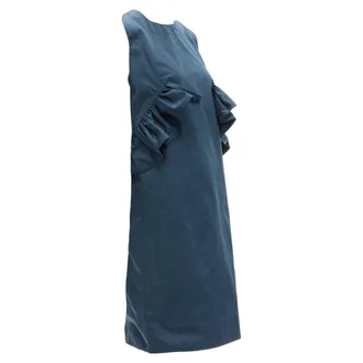 Marni teal ruffle waist round neck cocktail dress