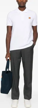Maison Kitsun&eacute; Fox Head-Embroidered Silk-Blend Polo - White