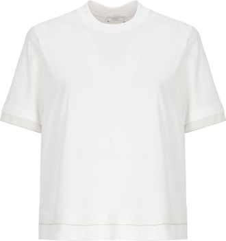 PESERICO White Cotton Embellished T-Shirt