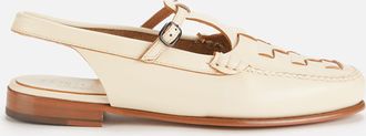 Hereu Womens Roqueta Leather T-Bar Sling Back Flats in Cream Calf Leather - Size UK 5