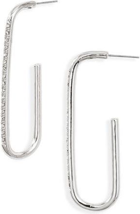 Open Edit Pav&eacute; Elongated Hoop Earrings in Clear- Silver at Nordstrom Rack
