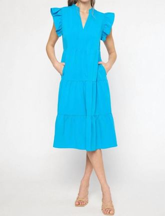 Entro Ruffled Pocket Tiered Midi Dress In Cobalt