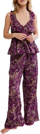 Free People Tangled Lights Ruffle Pajamas in Wine Combo at Nordstrom, Size X-Small