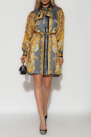 Versace Silk Dress With Waist Belt, Womens, Multicolour