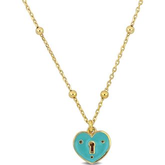 Delmar Turquoise Enamel Heart Lock Pendant Necklace at Nordstrom Rack