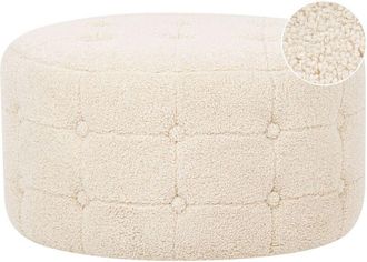 Beliani Puf Beige 55 X 30 Cm Boucl&eacute; Otomana Reposapi&eacute;s Mullido Bot&oacute;n Sala De Estar Tampa