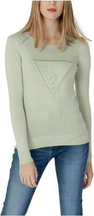 Guess Gebreide trui met lange mouwen en kristallen driehoekig logo - Dames - Ronde hals truien - Groen - S - Polyester - Truien & Vesten