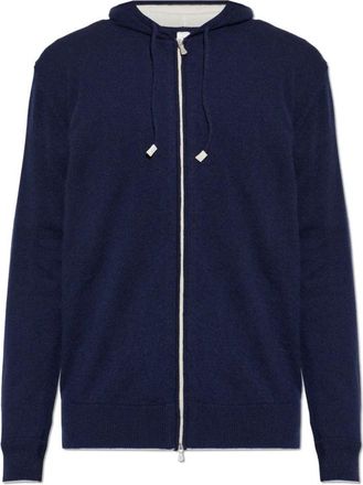 Eleventy Cashmere Hooded Cardigan - Heren - Cashmere truien - Blauw - S - Leer - Truien & Vesten