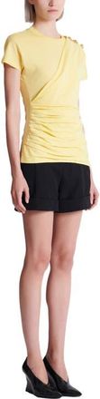 Balmain Draped T-shirt with buttons in Yellow at Nordstrom, Size Xx-Large