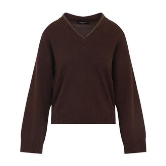 Fabiana Filippi Bruine Trui Luxe Mix Aw 25 - Dames - V-hals truien - Bruin - XS - Wol - Truien & Vesten