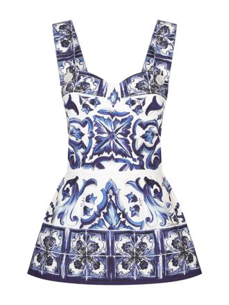 Dolce & Gabbana Majolica-Print Poplin Top With Peplum