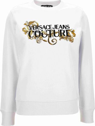 Versace Jeans Couture Sweater - Dames - Ronde hals truien - Wit - S - Katoen - Truien & Vesten