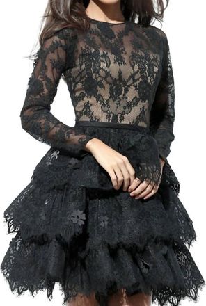 Sherri Hill Long Sleeve Ruffled Skirt Party Dress In Black