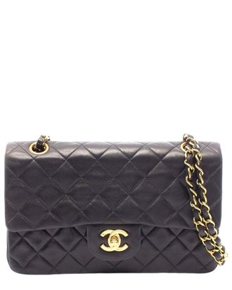 Chanel Black Lambskin Matelasse W Flap Shoulder Bag (Authentic Pre-Loved)