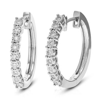 Vir Jewels 1/6 cttw Lab Grown Diamond Hoops Earrings in Sterling Silver With Hidden Post For Women
