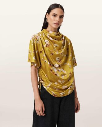 AllSaints Satin Leslie Draped Satin Top, Size: UK 14/US 10