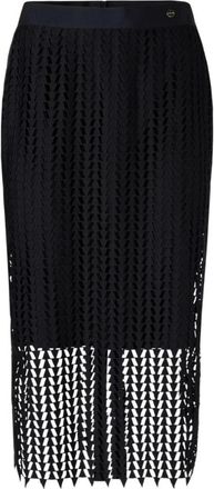 Marc Cain Donkerblauwe Rok - Dames - Midirokken - Blauw - L - Polyester - Rokken
