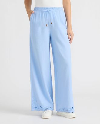 Ellen Tracy Womens Wide Leg Pant with Embroidered Hem