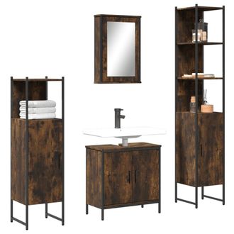 vidaXL Vidaxl - Set De Muebles Ba&ntilde;o 4 Pzas Madera Contrachapada Roble Ahumado