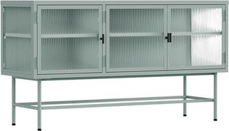 Oviala Aparador moderno de 3 puertas de 120 cm en metal y cristal verde