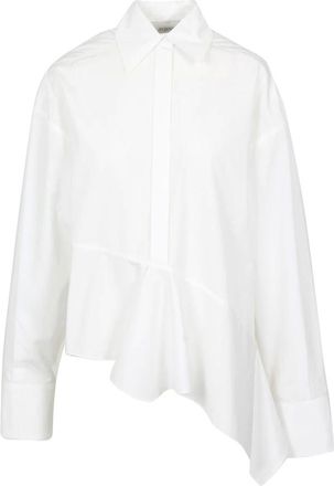 Sportmax Oversized katoenen poplin blouse met asymmetrische ruche - Dames - Blouses & Shirts - Wit - Maat: XS Katoen