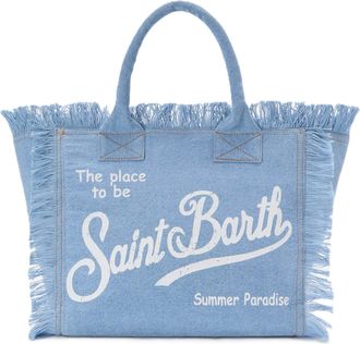MC2 Saint Barth Light Blue Denim Tote Bag with Fringed Edges