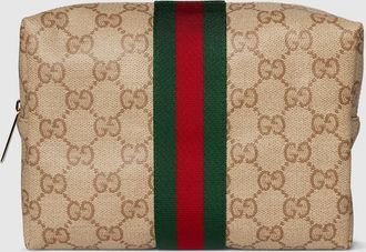 Gucci Large Cosmetic Case With Web, Beige, GG Canvas