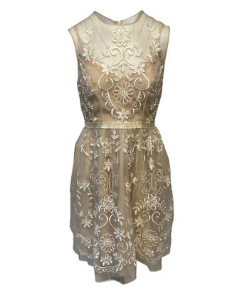Needle & Thread Sleeveless Lace Dress in Beige Silk