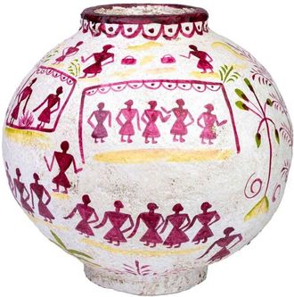 Wanderlust Deco Jarr&oacute;n De Papel Mach&eacute; Pintado Artesanal Blanco 37x37x40h Cm