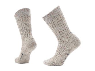 Smartwool Everyday Waffle Press Crew Socks Knee High Socks Shoes Taupe-Natural Marl : SM (US Mens Shoe 3-5.5 - Womens Shoe 4-6.5)