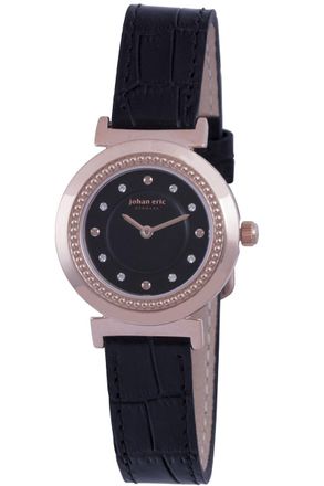 Johan Eric Denmark WoMens Djursland Austrian Crystal Index Watch - Black Leather - One Size