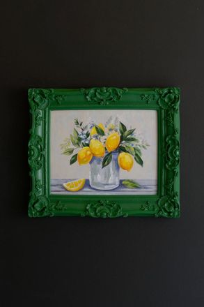 Kalalou Dark Green Framed Acrylic Painting-Lemons