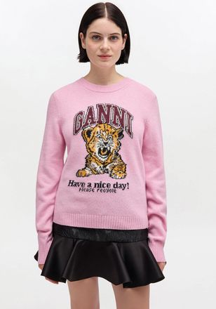 Ganni Chalk Pink Graphic Wool Jumper - Size XXS