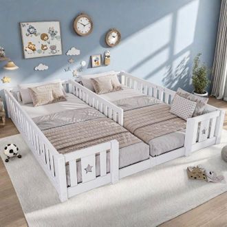 OEM Cama Lit De 90x200 Cm, Cama Para Ni&ntilde;a, Cama Doble Para Adolescente De 180x200 Cm, Marco De Cama Simple De Madera, 2 Personas, Somier No, Blanco