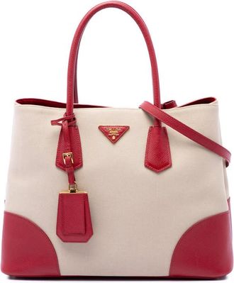 Prada Pre-owned Prada Large Saffiano Trimmed Canapa Double Satchel Ladies V84BLIC5ZILK1ELJ