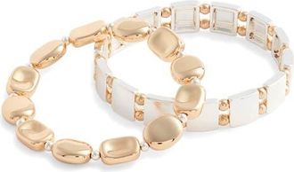 Nordstrom Set of 2 Two-Tone Beaded Stretch Bracelets in Gold- Silver at Nordstrom