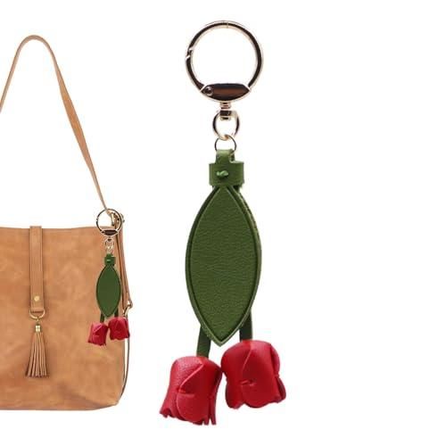 Porte-clés Montre Breloque Cœur Rouge Cuir Véritable - Bijou Sac Féminin Chic Et élégant