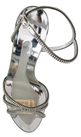 Dolce & Gabbana Womens Silver Crystal Ankle Strap Sandals Shoes Leather