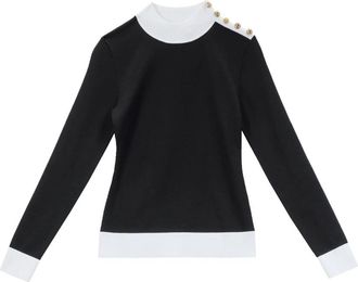 Karl Lagerfeld Button Detail Mock Neck Knit - Dames - Coltruien - Zwart - M - Nylon - Truien & Vesten