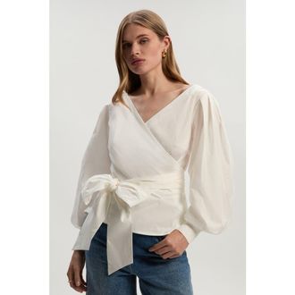 Karen Millen Woven Wrap Detail Blouse in White at Nordstrom, Size 2