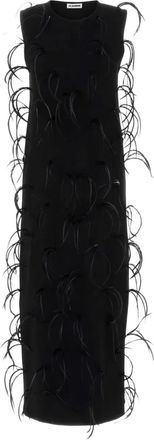 Jil Sander Maxi-jurk verfraaid met veren - Zwart