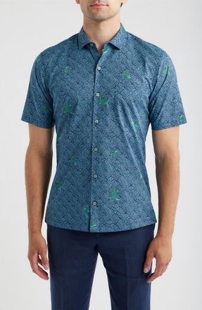 Tori Richard Chelonian Short Sleeve Cotton Button Up Shirt in Navy at Nordstrom, Size X-Large