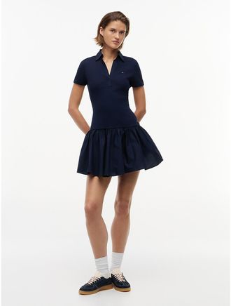 Tommy Hilfiger Womens Tommy Jeans Mixed-Media Polo Mini Dress - Navy - XL