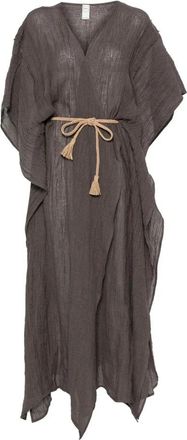 120% Lino Lange Linnen Jurk - Dames - Kimonos - Bruin - ONE Size - Linnen - Overhemden
