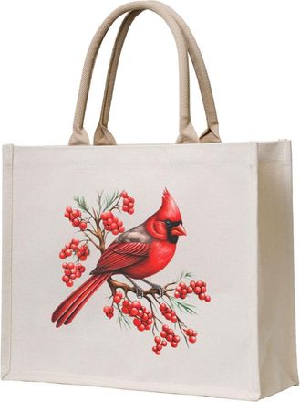 Generic Red Cardinal Bird Canvas Tote Bag For Sewers & Knitters, Sewing Theme Reusable Grocery Bag, Funny Crafting Gift For Women, Large Capacity Canvas Shoul
