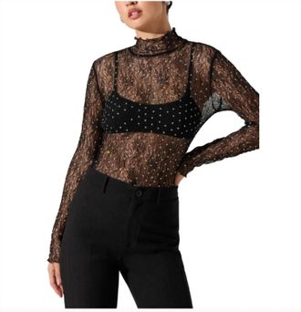 Astr Kyra Lace Mock Neck Top In Black