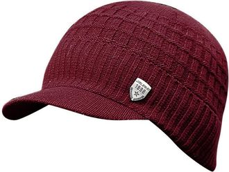 Generic Unisex Knitted Beanie Cap Pull-On Knitted Hat Cable Knitted Peaked Hat Unisex Warm Wool Knitted Beanie Hat with Peak Knitted Hat Scarf Mens Winter Cap