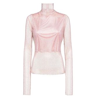Sportmax Sportmax, Long Sleeve Tops, female, Pink, Size: S Pink Crystal Mesh Sweater