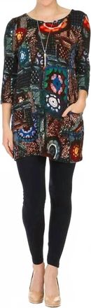 Papillon Patch Print 3/4 Sleeve Sweater Dress In Multi